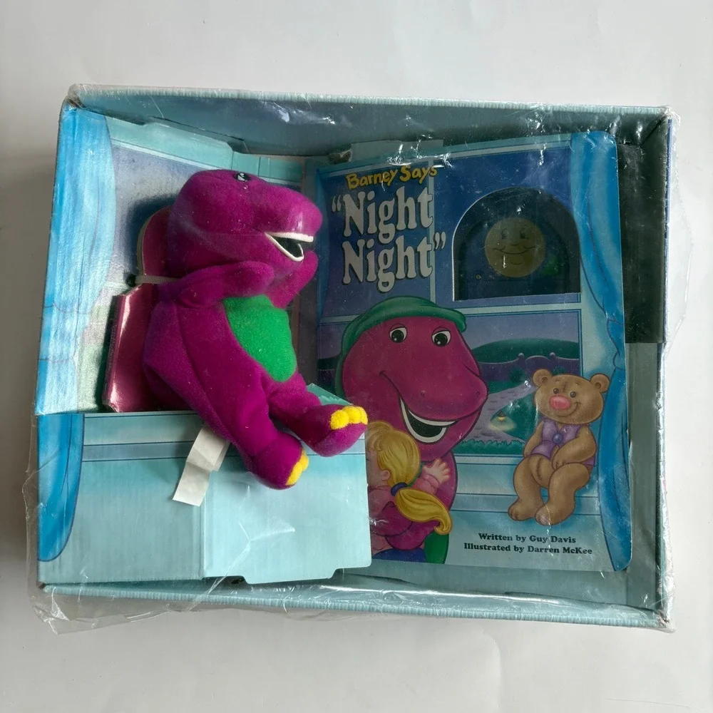 Vintage 1998 Barney Night Night Gift Set Plush Board Book Light Up Toy NEW